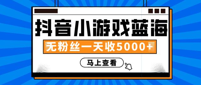 赚钱计划：抖音小游戏蓝海项目，无粉丝一天收入5000+-一号资源库
