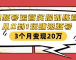 视频号运营实操训练营：从0到1玩赚视频号，3个月变现20万-一号资源库