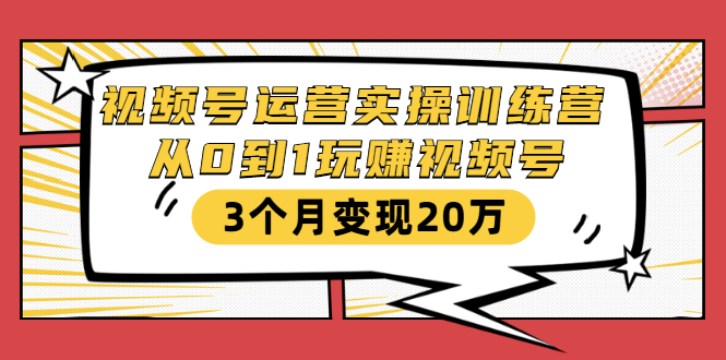 视频号运营实操训练营：从0到1玩赚视频号，3个月变现20万-一号资源库