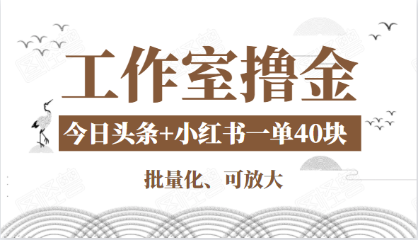 工作室撸金二件套：撸今日头条原创收益+小红书一单利润40块项目-一号资源库