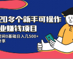 20多个新手可操作的副业赚钱项目：业余时间0基础日入几500+实操分享-一号资源库