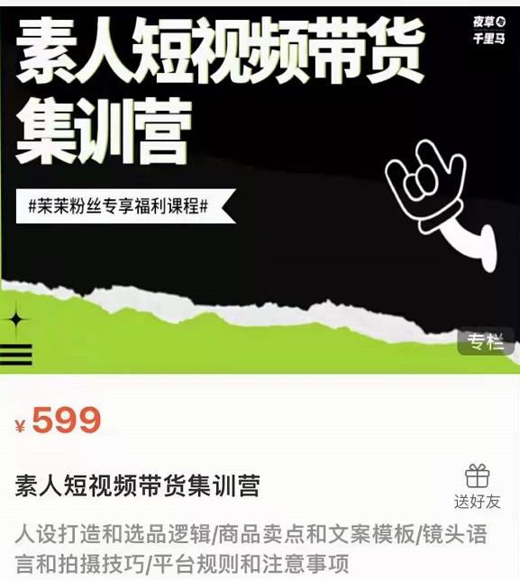 夜草与千里马素人短视频带货集训营，薛辉团队价值599-一号资源库