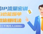 私域IP流量密训：小白也能爆单的微信赚钱法，从月薪三千到月入10000+-一号资源库
