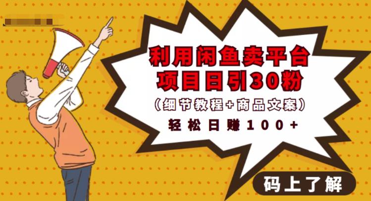 利用闲鱼卖平台项目课程资源日引流30+精准粉丝，轻松日赚100+，积累人脉可实现二次变-一号资源库