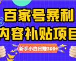 百家号暴利内容补贴项目，图文10元一条，视频30一条，新手小白日赚300+-一号资源库