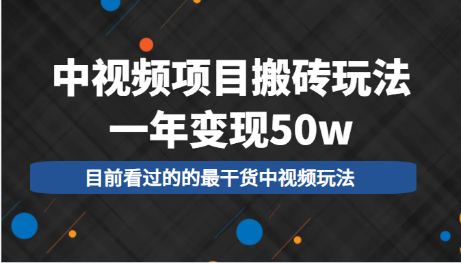 中视频项目搬砖玩法，一年变现50w，目前看过的的最干货中视频玩法-一号资源库