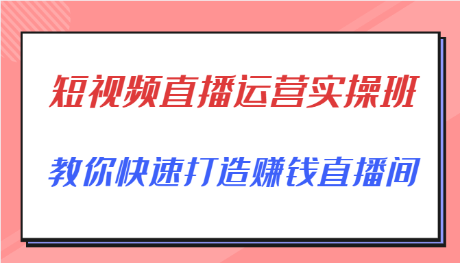 短视频直播运营实操班，直播带货精细化运营实操，教你快速打造赚钱直播间-一号资源库