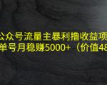 公众号流量主暴利撸收益项目，单人单号月稳赚5000+（价值480元）-一号资源库