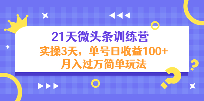 21天微头条训练营，实操3天，单号日收益100+月入过万简单玩法-一号资源库