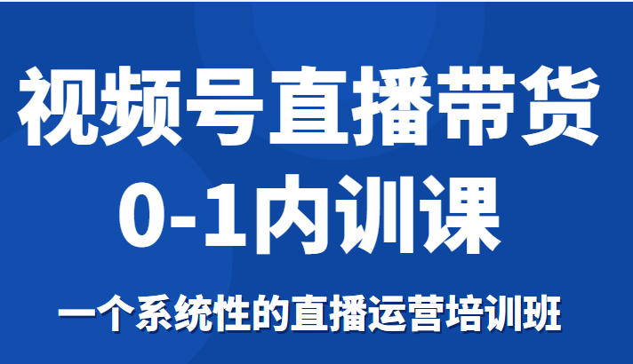 视频号直播带货0-1内训课，一个系统性的直播运营培训班-一号资源库