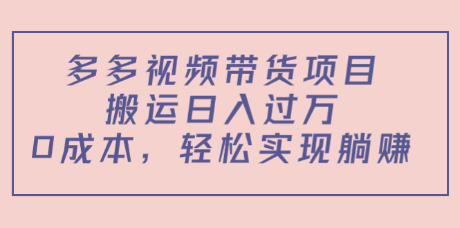 多多视频带货项目，搬运日入过万，0成本，轻松实现躺赚（教程+软件）-一号资源库