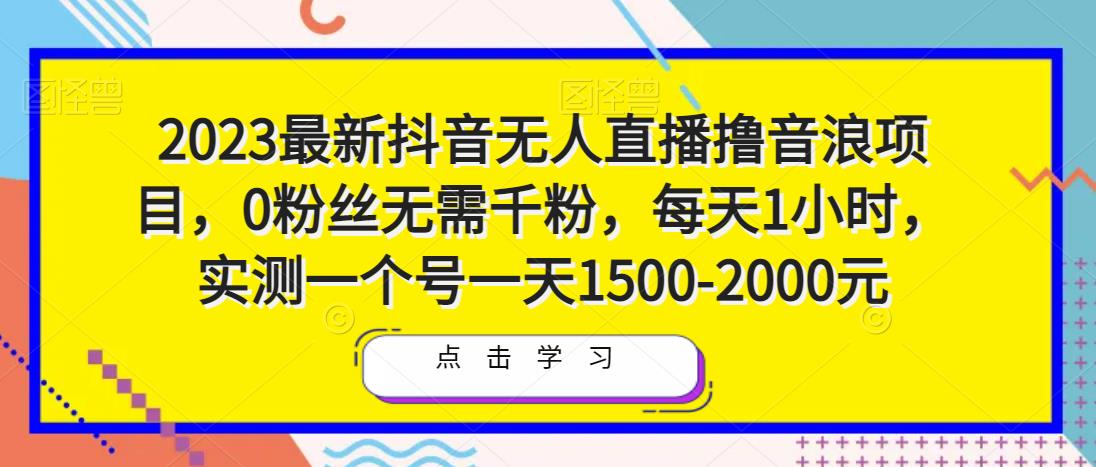 2023最新抖音无人直播撸音浪项目，0粉丝无需千粉，每天1小时，实测一个号一天1500-2000元-一号资源库