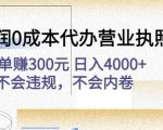 高利润0成本代办营业执照项目：一单赚300元日入4000+不会违规，不会内卷-一号资源库