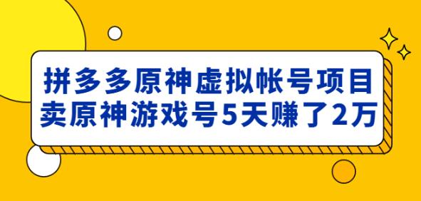 外面卖2980的拼多多原神虚拟帐号项目：卖原神游戏号5天赚了2万-一号资源库