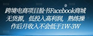 跨境电商项目脸书Facebook商城无货源，低投入高利润，熟练操作后月收入不会低于1W-3W-一号资源库