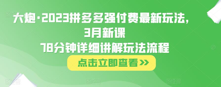 大炮·2023拼多多强付费最新玩法，3月新课​78分钟详细讲解玩法流程-一号资源库