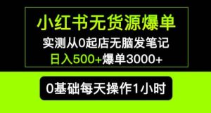 小红书无货源爆单实测从0起店无脑发笔记爆单3000+长期项目可多店-一号资源库