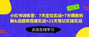 小红书训练营：7天定位实战+7天爆款拆解&选题库搭建实战+21天笔记实操实战-一号资源库