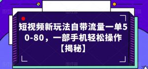 短视频新玩法自带流量一单50-80，一部手机轻松操作【揭秘】-一号资源库