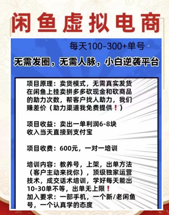 外边收费600多的闲鱼新玩法虚似电商之拼多多助力项目，单号100-300元-一号资源库