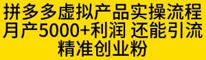 拼多多虚拟产品实操流程，月产5000+利润，还能引流精准创业粉【揭秘】-一号资源库
