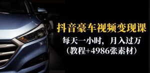抖音豪车视频变现分享课：每天一小时，月入过万（教程+4986张素材）-一号资源库