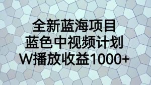 全新蓝海项目，蓝色中视频计划，1W播放量1000+【揭秘】-一号资源库