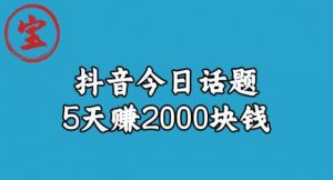 宝哥·风向标发现金矿，抖音今日话题玩法，5天赚2000块钱【拆解】-一号资源库
