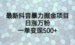 最新抖音暴力掘金项目，日涨万粉，一单变现500+【揭秘】-一号资源库