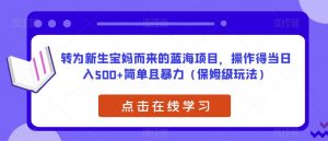 转为新生宝妈而来的蓝海项目，操作得当日入500+简单且暴力（保姆级玩法）【揭秘】-一号资源库