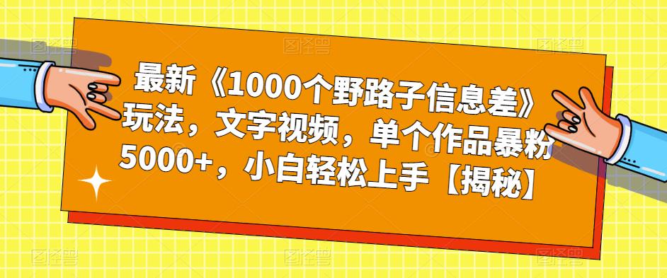 最新《1000个野路子信息差》玩法，文字视频，单个作品暴粉5000+，小白轻松上手【揭秘】-一号资源库
