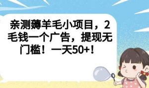 亲测薅羊毛小项目，2毛钱一个广告，提现无门槛！一天50+【揭秘】-一号资源库