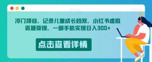 冷门项目,记录儿童成长档案,小红书虚拟资源变现,一部手机实现日入300+【揭秘】-一号资源库