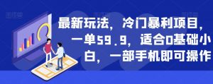 最新玩法,冷门暴利项目,一单59.9,适合0基础小白,一部手机即可操作【揭秘】-一号资源库