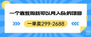 一单卖299-2688，一个靠复购就可以月入6k的暴利项目【揭秘】-一号资源库