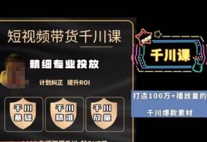 短视频带货-千川专业投放课，​精细化专业投放，计划纠正，提升ROI-一号资源库
