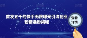 首发五千的快手无限曝光引流创业粉精准粉揭秘-一号资源库