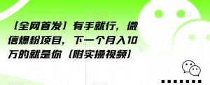 【全网首发】有手就行，微信爆粉项目，下一个月入10万的就是你（附实操视频）【揭秘】-一号资源库