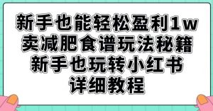 新手也能轻松盈利1w，卖减肥食谱玩法秘籍，新手也玩转小红书详细教程【揭秘】-一号资源库