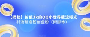 【揭秘】价值3k的QQ小世界截流曝光引流精准粉创业粉（附脚本）-一号资源库