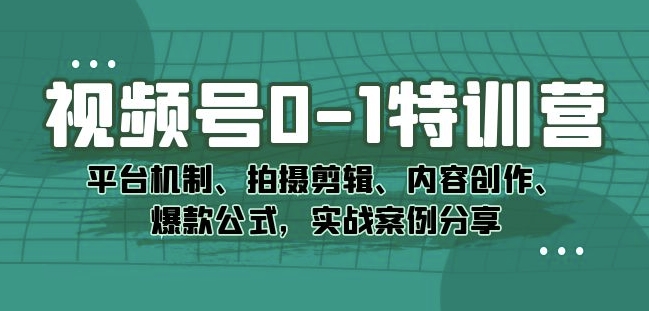 视频号0-1特训营：平台机制、拍摄剪辑、内容创作、爆款公式，实战案例分享-一号资源库