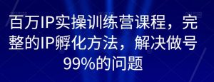 百万IP实操训练营课程,完整的IP孵化方法,解决做号99%的问题-一号资源库