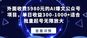 外面收费5980元的AI爆文公众号项目，单日收益300-1000+适合批量起号无限放大【揭秘】-一号资源库