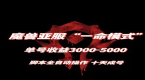 魔兽亚服一命模式，10天成号-单号3千-5千，脚本全自动操作，保姆级教学【揭秘】-一号资源库