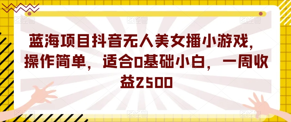 蓝海项目抖音无人美女播小游戏，操作简单，适合0基础小白，一周收益2500【揭秘】-一号资源库