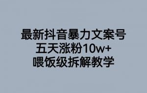 最新抖音暴力文案号，五天涨粉10w+，喂饭级拆解教学-一号资源库