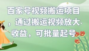 百家号视频搬运项目，通过搬运视频放大收益，可批量起号【揭秘】-一号资源库