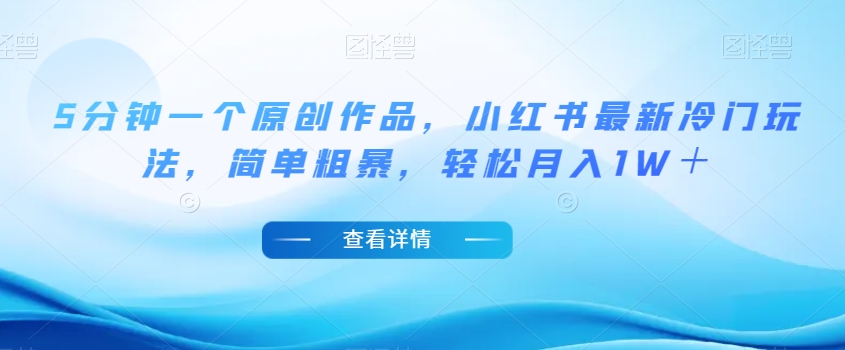 5分钟一个原创作品，小红书最新冷门玩法，简单粗暴，轻松月入1W＋【揭秘】-一号资源库