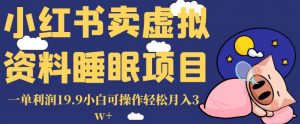 小红书卖虚拟资料睡眠项目，一单利润19.9小白可操作轻松月入3w+【揭秘】-一号资源库