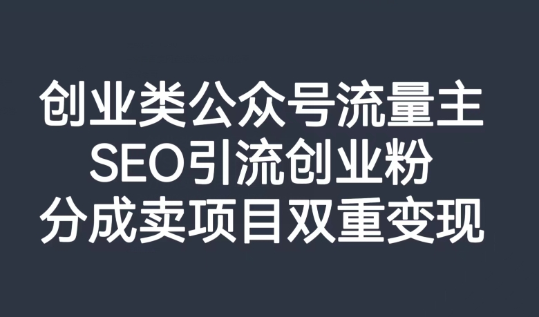 创业类公众号流量主，SEO引流创业粉，分成卖项目双重变现【揭秘】-一号资源库